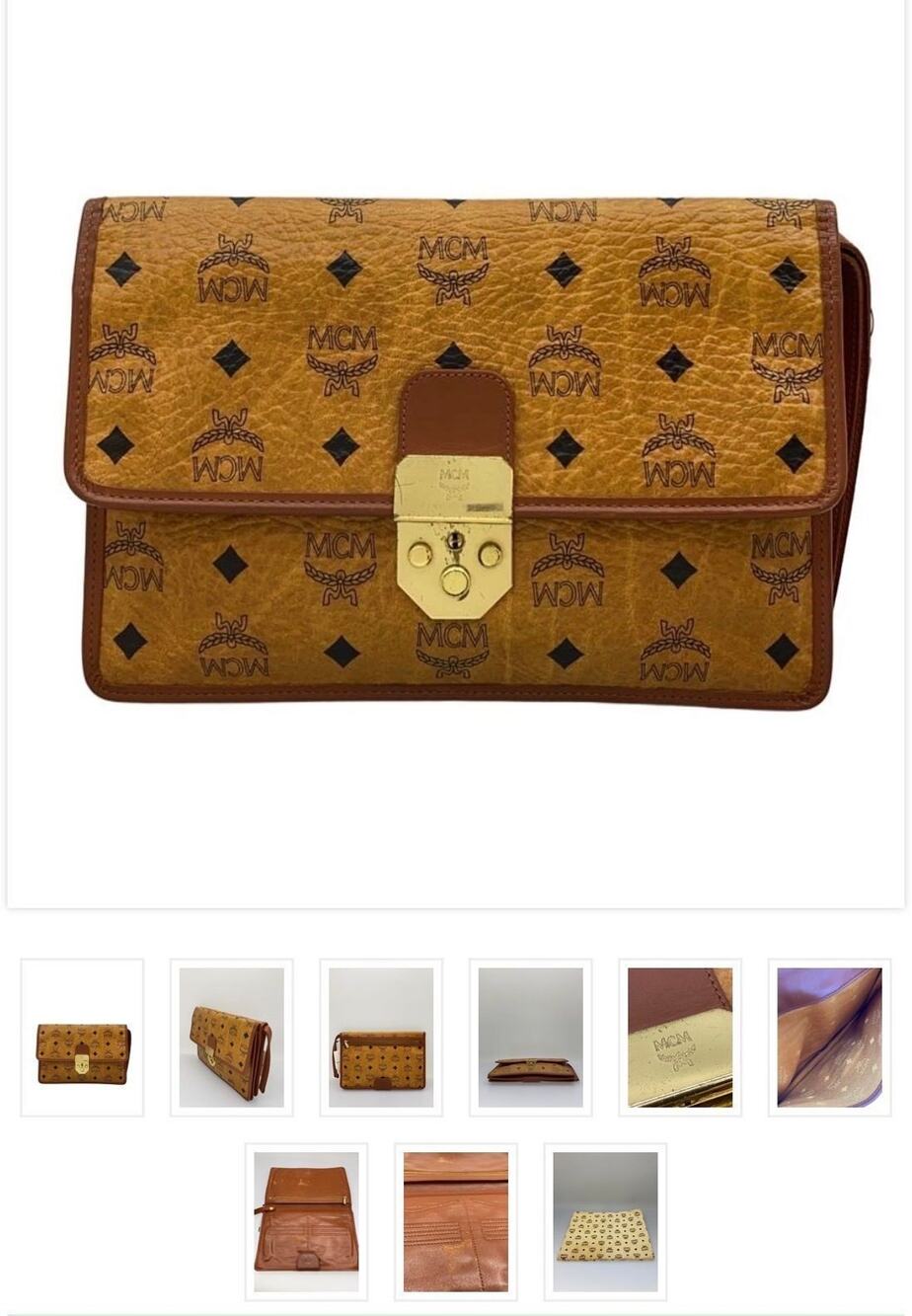 MCM Visetos Cognac Brown Monogram Organizer Clutch Bag / Wristlet.